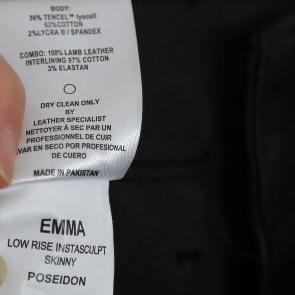 DL1961 Emma Waxed Skinny Low Rise Instasculpt Poseidon Black Pants Size 25 - Picture 9 of 10